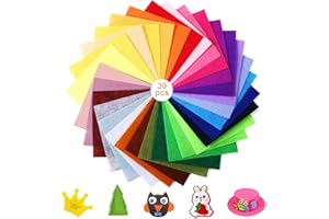 Samamoca Lot De 30 Feutres De Bricolage 20 X 30 Cm,1 Mm De Tissu Non Tissé - 30 Couleurs,Feutrine Loisir Creatif,Papier Feutrine,Feuilles De Feutre,Pour Travaux Manuels, Couture, Décorations De Fête