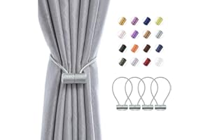 Pretty Jolly 4 Pack Magnetic Curtain Tiebacks 16 Inch Modern Handmade Weave Rope Curtain Holdbacks Convenient Decorative Curtain Drape Tie Backs for Home and Office Window Drapery (Blue-grey)