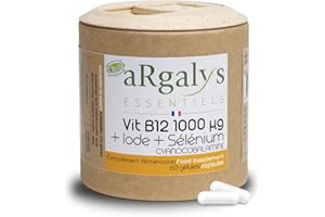 Vitamine B12 Vegan 1000 µg | Cure de 7 mois | + Iode et Sélénium | Cyanocobalamine | Recyclable | 60 gélules fabriquées en France | Compléments alimentaires | Argalys Essentiels…