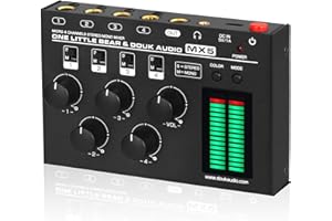 Douk Audio MX5 Table de mixage audio mono/stéréo 4 canaux ultra silencieux Line Mixer LED