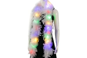 Larryhot White Light Up Feather Boa - 2 Yards 75g Colorful Turkey Boa Feathers for Party Bulk,Christmas,Wedding Centerpieces,Costume,Concert,Pet and Home Decoration (LED Boa - White)