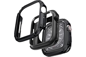 Laffav Etui 2 w 1 kompatybilne z Apple Watch Series 9/8/7 45 mm, Series 6/5/4/SE 44 mm, wbudowane, wojskowe etui ochronne z miękkiego tworzywa TPU, odporne na wstrząsy, PC osłona do iWatch, 2, czarne
