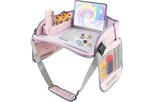 BOBASH Kinder Reisetisch Kindersitz Spiel Kinder Knietablett Reisetisch Multifunktional Einstellbar Esstisch Spieltisch Autositz für Auto Flugzeuge Park(Rosa)