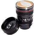 NOG Camera Lens Shape Coffee Mug Flask with Cookie Holder 400ml Black || Coffee Cup comes with Inner Steel Thermo Insulated Travel Mugs, Unique Coffee Cup for Coffee Tea Milk