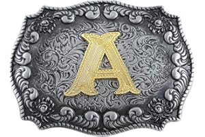 STARBRILLIANT Fibbie Per Cinture Western Da Uomo Con Lettere Iniziali Dalla A Alla Z Fibbie Per Cinture Da Cowboy Con Bordo Arrotolato, Nero Grigio