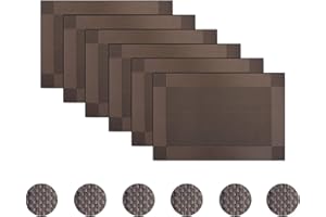 pigchcy Brown Elegant Placemats Set of 6 with Coaster Vinyl Washable Placemats for Dining Table (45 x 30cm)