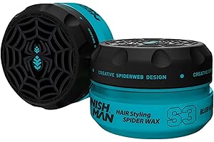 ‎NISHMAN NISHMAN Aqua Spider Wax S3 – Blue Web 150g – Sweet Pea Duft – Starker Halt & Glänzendes Finish Haarwachs für Männer, Flexibles Styling für Alle Haartypen