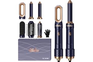 UKLISS Cepillo Secador De Pelo 6 en 1, Cepillo de Aire Caliente Secador Moldeador Alisador set 6 Cabezales Intercambiables, 3 Temperaturas,Moldeador Pelo With Riza, Alisa, Da Volumen, Alisa y Seca