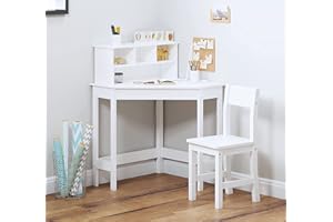 FEFE ® White Study Table and 1 Chairs for Kids Unisex Xmas, Wooden Study Desk with Chair for Children, Writing Desk with Storage and Hutch Shelves for Home School with Tidy Shelf Organiser