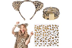BHGT Set Cerchietto Capelli Orecchie Leopardo Fascia Braccialetto Leopardato Adesivi Tatuaggi Temporanei Accessori Leopardati per Travestimento Costume Festa Carnevale Halloween Cosplay Donna Ragazza
