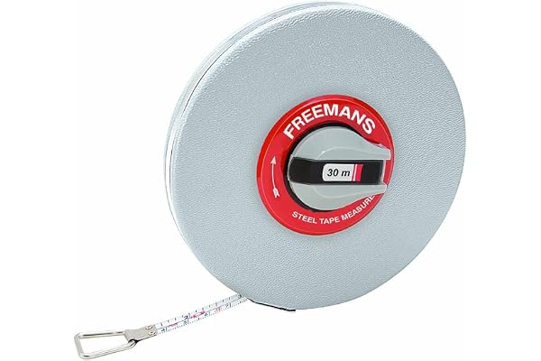 FREEMANS SW30 Steel Leatherette 30m:13mm Measuring Tape - 30m/100ft Vinyl Leatherette Covered Case Stainless Steel Band Dura Coat Tape Blade Stainless Steel Mouth with End Hook