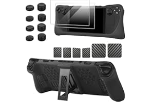 Bigqin Schutzhülle Zubehör Set kompatibel mit Steam Deck, 2 Hartglas, 6 Tastenschutzaufkleber, 8 Thumb-Stick Joystick Kappen aus Silikon, 17 in 1 Rutschfestes und Stoßfestes Satz