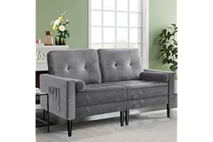 Aotumm Ciort 2 Sitzer Sofa, Kleine Sofa, Samt Couch Sofa mit 2 Kissen und Armlehnen, Mid-Century Moderne Couch, 2er Couch Loungesofa, Bequemes 2-Sitzer Sofa für Wohnzimmer, Schlafzimmer, Hellgrau