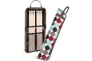 Flexzion Housse de transport pour baguettes de batterie, étui pour accessoires de musique de percussion avec crochet, bandoulière réglable, poignée de transport et porte-cartes pour 4 paires de