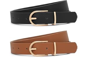 XZQTIVE 2 Pack Women's Leather Belts For Jeans Dresses Pants Fashion Ladies Waist Belt with Gold Buckle