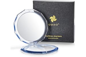 OMIRO Compact Mirror, 3½" 1X/10X Magnification Mini Folding Makeup Mirror for Purses (Classic Blue)