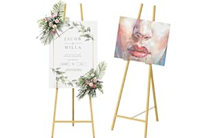 Nandae Chevalet Métal Doré Réglable Hauteur - Panneau d'Affichage et de Bienvenue pour Mariage, Événements - Support Tableau Peinture Ajustable en Métal Fer Forgé - Décoration Champêtre et Cérémonie