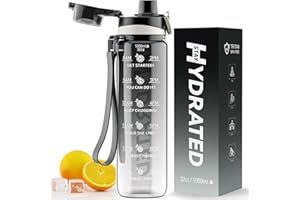 Mevoly Botella Agua, 1 Litro Botella Agua Gimnasio sin BPA con Marcador de Tiempo, Plastico Botella de Agua Deportiva Motivacional, Cantimplora 1L para Gym, Colegio, Bicicleta