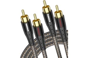 RAWAUX Cavo Audio RCA 1M Cavo Stereo 2 RCA Maschio a Maschio Placcato in Oro 24K Cavi 2RCA Audio Alta Qualità di Giunzione e Intreccio per Home Cinema, Sistema Hi-Fi, Altoparlante, Amplificatore
