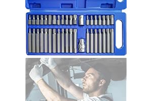 QZQUFJ Kit de 40 Piezas: Llaves de Vaso, Puntas Atornillador, Acero al Cromo-Vanadio, Imantadas, Llave de Estrella, Juego Torx para Reparación de Automóviles