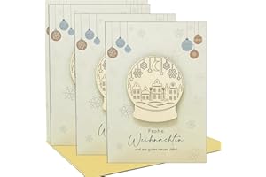 WOODLAND MAIL 24 Schneekugel Weihnachtskarten mit hölzernen Schneekugeln