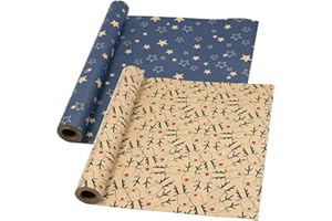 Rollo de papel de regalo navideño DOJoykey: 2 rollos de papel de regalo festivo, papel Kraft reciclable de 43 cm x 15 m para envolver regalos de fiesta de Navidad