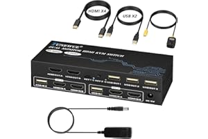 TCNEWCL HDMI KVM Switch 2 PC 2 Monitore 4K@60Hz, Dual Monitor 2 In 2 Out Switcher mit Netzteil, mit 4 HDMI-Kabel und 2 USB-Kabel