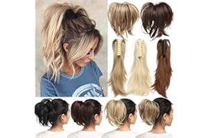 MY-LADY Coleta Postiza Ajustable con Garra Pinza Pelo Sintético Se Ve Natural Ondulado en Capas 30cm Corta Extensiones de Cabello Clip Postizos Ponytail Marrón medio