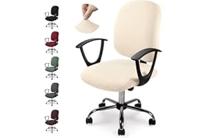 EOZAKAVOD Pokrowiec na Krzesło Biurowe, Dzielona Ochronna Pokrowiec na Krzesło Biurowe, Jacquard Pokrowiec na Krzesło Komputerowe, Uniwersalne Pokrowiec ze Stretchu(Nie Zawiera Krzesła) (Krem,1 Sztuki)-Y