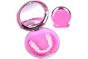 DIDATOOL Caja Ortodoncia, Estuche para Dentaduras Electroplateado con Espejo, Ferula Dental Compatible con Brackets Transparentes, Organiza y Protege tus Suministros Orales (Rosa)