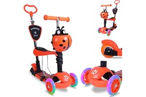 Habib Gruppe 5-in-1 Kinderroller mit Rückenlehne für Jungen und Mädchen - Abnehmbarer Sitz, LED-Räder, Höheverstellbarer Lenker, Tretroller - Kinder Roller Outdoor Spiel, für 2-8 Jahre Kinder