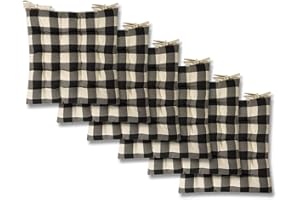 Sweet Home Collection Chair Cushion Seat Pads Indoor/Outdoor Printed Tufted Design Soft and Comfortable Covers for Dining Rooms Patio with Ties for Non Slip, 6 Pack, Buffalo Check Black 6 Pack