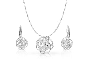 Crystalline Azuria Rose Blumen Kristalle Schmuck-Set Halskette Anhänger 45 cm Leverback Ohrringe 18 kt Vergoldet für Damen