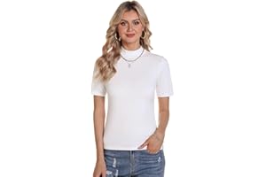 Totatuit Magliette Donna Estive Manica Corta Shirt Elegante Basic Dolcevita Maglietta Top a Collo Alto Lupetto Casual Pullover di Base Slim Fit Morbida Sexy