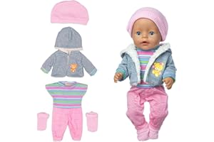 Ruikdly Set di Vestiti per Bambole 36-45 cm - Cappotto, Camicia, Pantaloni e Calzini - Regalo per Bambini, Ragazze e Ragazzi