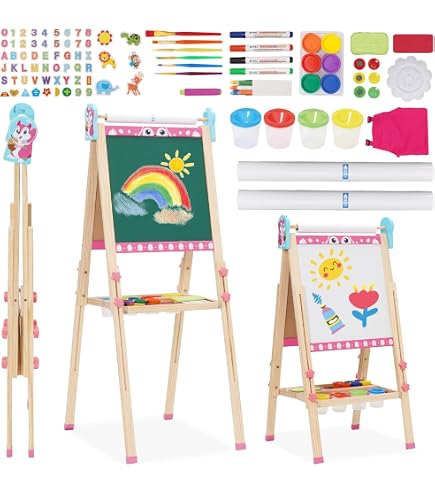 GOPLUS 4 In 1 Kinder Staffelei, Multifunktionale Kindersitzgruppe Mit Ergonomischem Stuhle Kippbarem Whiteboard Stabiler Kindertisch Set Zum Lernen Malen Essen Fur Babys Ab 1 Jahren 81772792