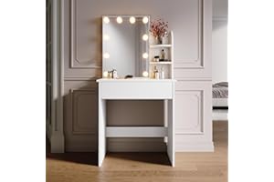 SONNI Tocador,Espejo y LED Regulable,Mesa Tocadores Maquillaje Moderno Blanco Dormitorio 10 Bombillas,70x40x140CM