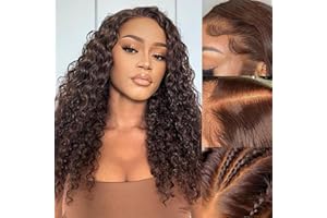 LAUBERITA Perruque Femme Naturelle Bouclée 13x4 Deep Wave Lace Wig Human Hair Densité 180% Perruque Cheveux Humain 22 Pouces #4 Couleur Curly Frontal Wigs Chocolat Brown