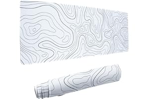INVALIDISM Large Mouse Pad,Topographic Contour Gaming Mouse Mat, Extended XL Mousepad with Non-Slip Rubber Base,Office Full Desk Mat with Stitched Edges,Long Keyboard Mouse Pad,31.5×11.8×0.12 inch(White)
