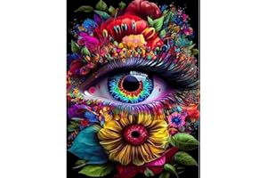 PUJEKNM DIY Paint by Numbers for Adults, Eye Canvas Oil Painting Kit for Adults, Eyes Flower Craft Art Painting Kit Acrylic Pigment Drawing Paintwork for Gift Home Wall Decor 12x16 inch (Without Frame)