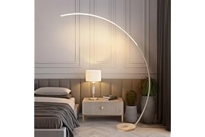 QJUZO Lámpara de Pie Arco LED Regulable, Lámpara Pie Salon Aluminio con Control Remoto Luz de Pie Moderna con Bases de Madera para Dormitorio,Estudio y Leer,Luz Cuidado Ojos,Bajo Consumo,18W,Blanco