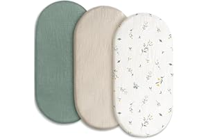 Neuytiky 3er-Pack Bettlaken Spannbettlaken, Universelle Spannbettlaken für Kinderwagen, 100% Musselin-Baumwolle, Reisebett Spannlaken Beistellbett Leintücher, Geschenk zur Geburt