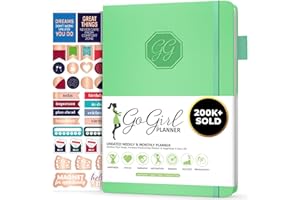 GoGirl Planner Pour Femmes - Agenda Hebdomadaire Format Compact, Journal Des Objectifs et Agenda Pour Améliorer la Gestion Du Temps. Non Daté - Commence à n'importe Quel Moment, Dure 1 An, VertMenthe