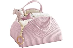 ZHUIYIWIN Cestino Porta Pannolini, Organizzatore per Pannolini del Bambino, Organizer Fasciatoio,Organizer Fasciatoio in Corda con Divisorio Rimovibile e Manici, Doccia Neonato Cesto (Rosa)