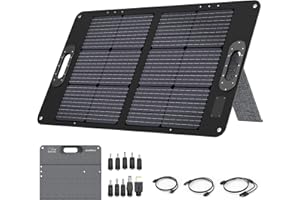 JustNow Panneau solaire pliable 60W avec 3 sorties DC/USB/QC3.0, 10 tailles différentes de prises DC, kit de chargeur solaire pliable pour Powerstation Generetion, camping en plein air et jardin