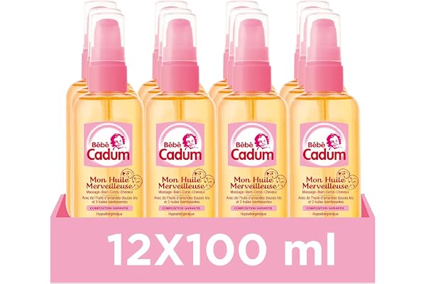 Cadum Bébé Cadum Huile Merveilleuse à l'Huile d'Amandes Douces Bio - Lot de 12 x 100 ml
