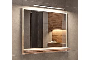 ‎HAJDUK FURNITURE Lustro Łazienkowe LED z Półką Sonoma 50x60x10 cm (wys. x szer. x gł.) Lustro Wiszące z oświetleniem LED 4000 k Prostokątne, Podświetlone Lustro Ścienne Wodoszczelność IP44