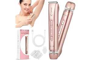 CLAITIES Afeitadora eléctrica 2 en 1 para mujer, recortadora de bikini de doble cabeza para mujer, IPX7, impermeable, uso húmedo y seco, recortadora de vello corporal y removedor de vello facial para bikini