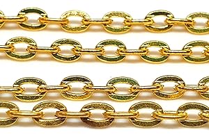 Perlin Cadena de 3 metros de eslabones ovalados de 4 mm, cadena de joyería por metros, para la fabricación de collares, pulseras, manualidades (dorado)