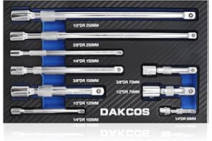 DAKCOS Juego de alargadores de vasos 9 piezas con accionamiento de 1/4,3/8,1/2 pulgadas